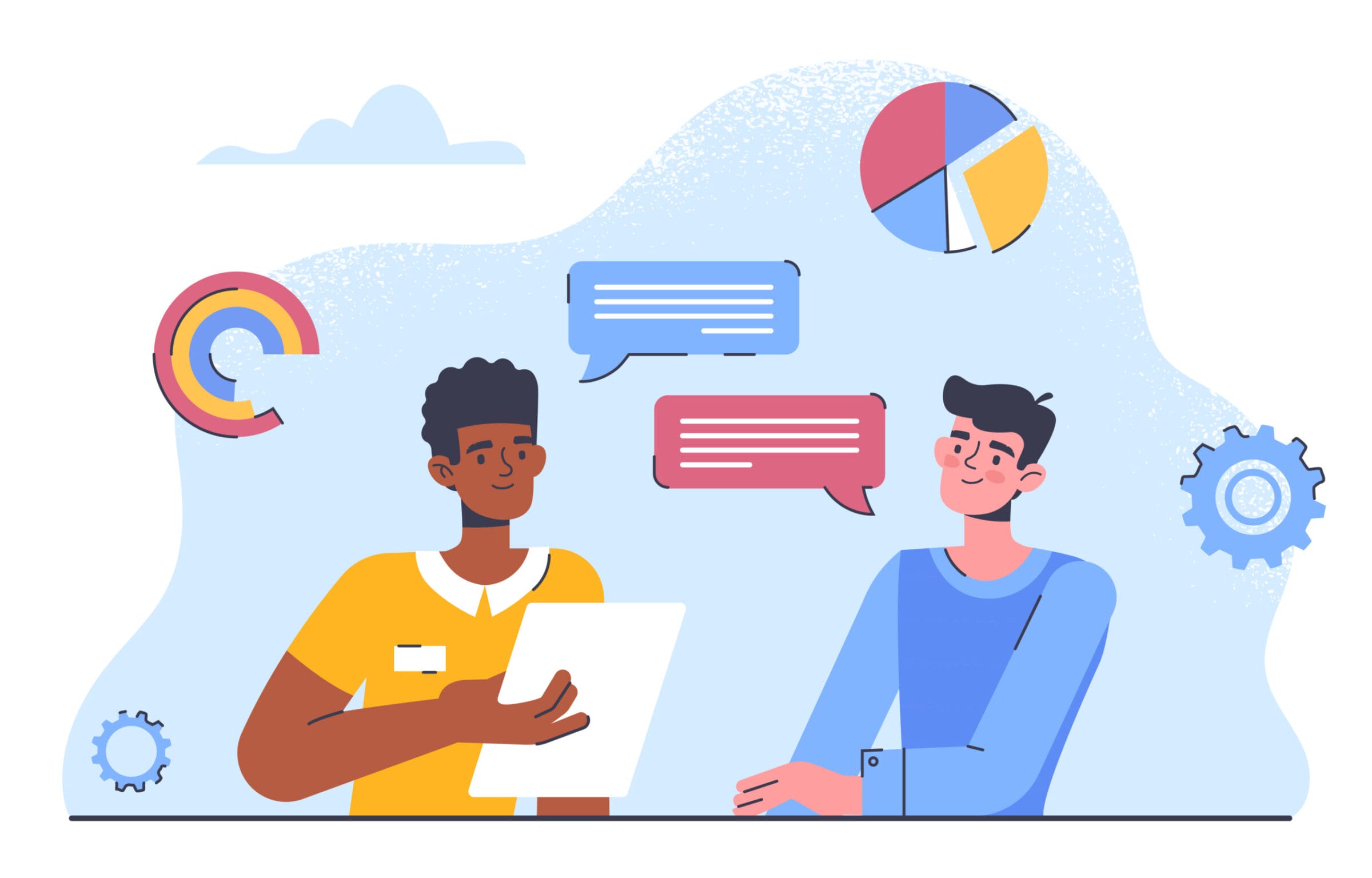 Graphic of two men having a conversation