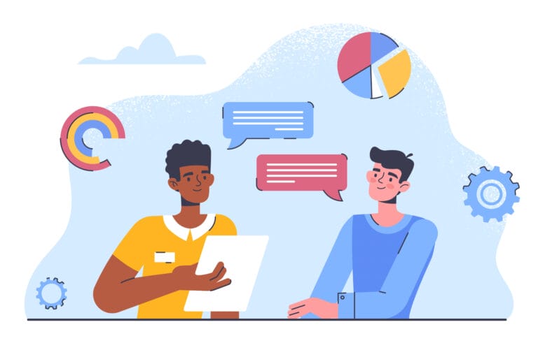 Graphic of two men having a conversation