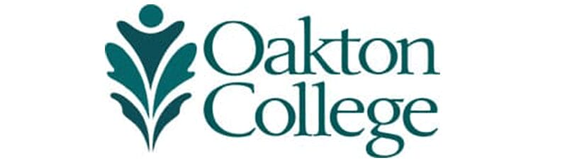 Oakton College logo with teal abstract figure and text.