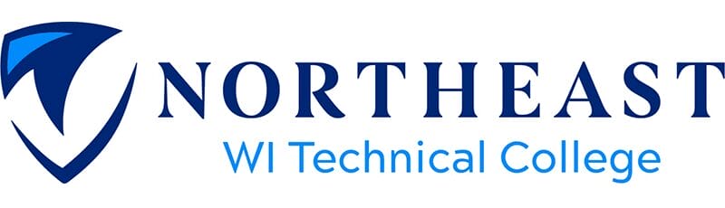 Northeast WI Technical College logo with blue abstract design.