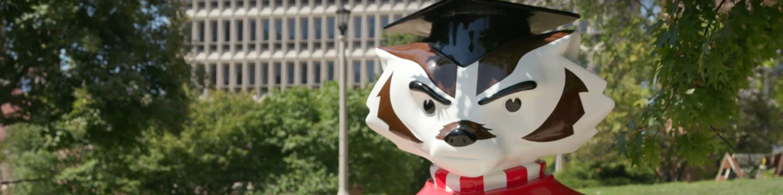 Statue of Bucky Badger in front of the university