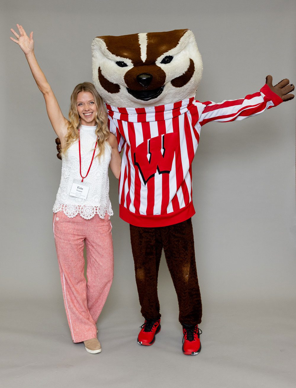 Erin posing with Bucky Badger
