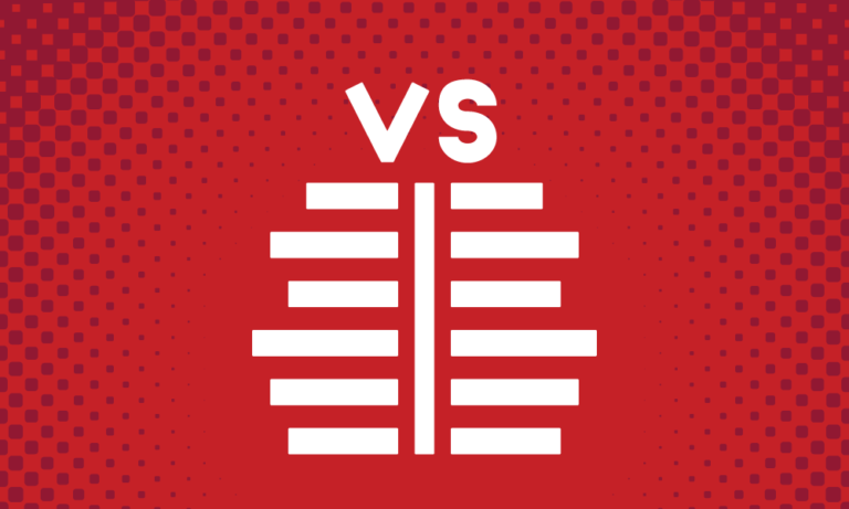 A vector graphic of a simple comparison chart with the letters VS at the top