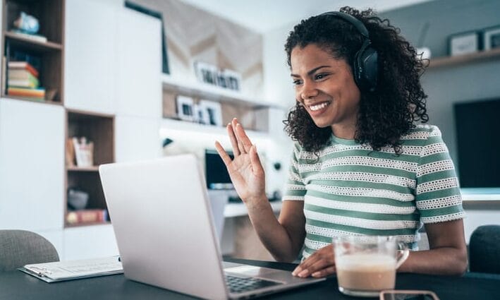 woman learning online at her laptop